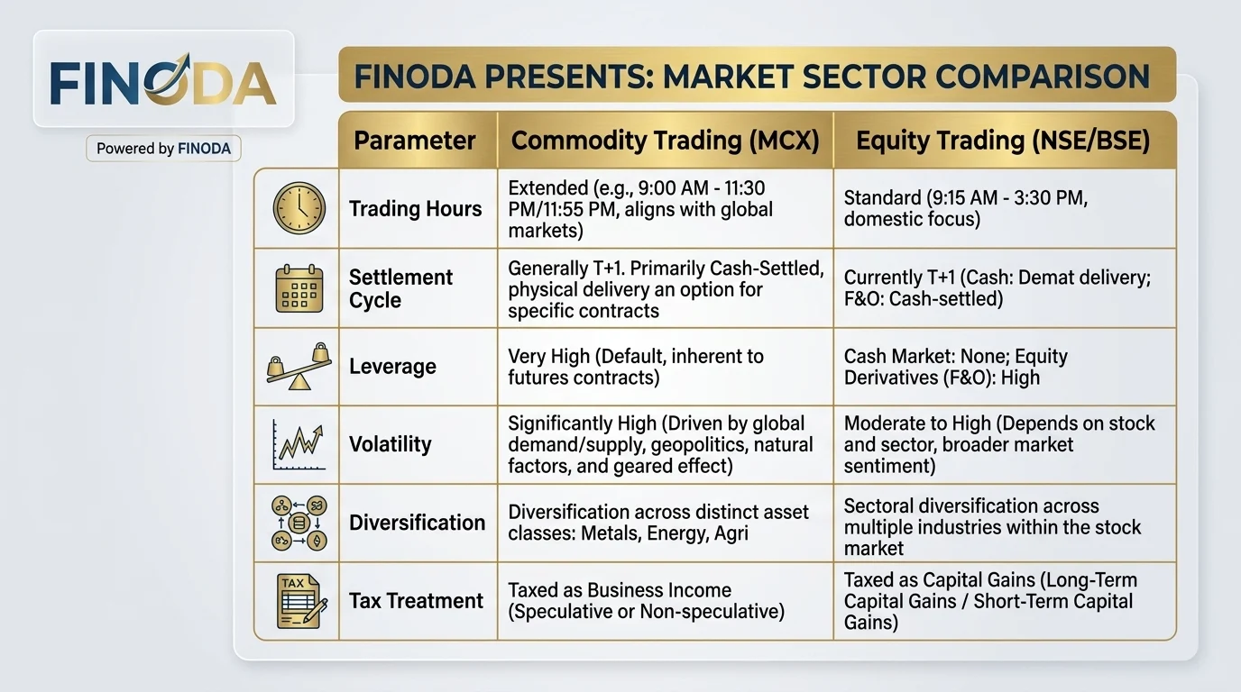 Commodity trading vs equity trading India MCX NSE comparison