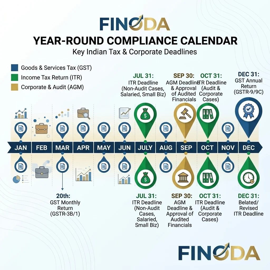 Tax compliance calendar India FY 2025-26 ITR GST audit deadlines